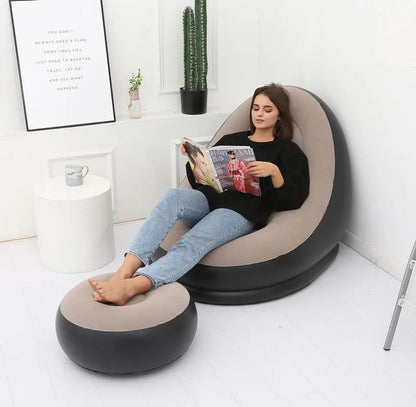 Premium Inflatable Sofa With Foot Stool - Portable & Comfort Lounger