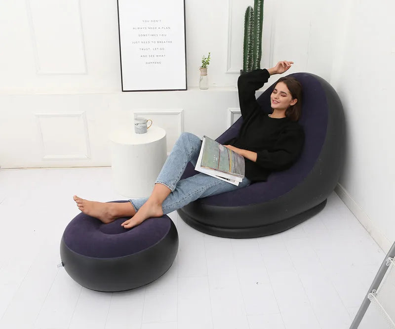 Premium Inflatable Sofa With Foot Stool - Portable & Comfort Lounger