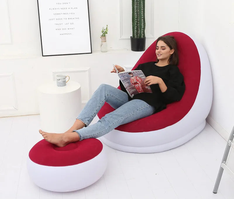 Premium Inflatable Sofa With Foot Stool - Portable & Comfort Lounger