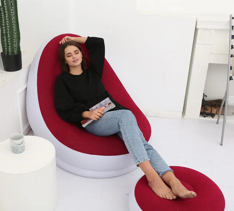 Premium Inflatable Sofa With Foot Stool - Portable & Comfort Lounger