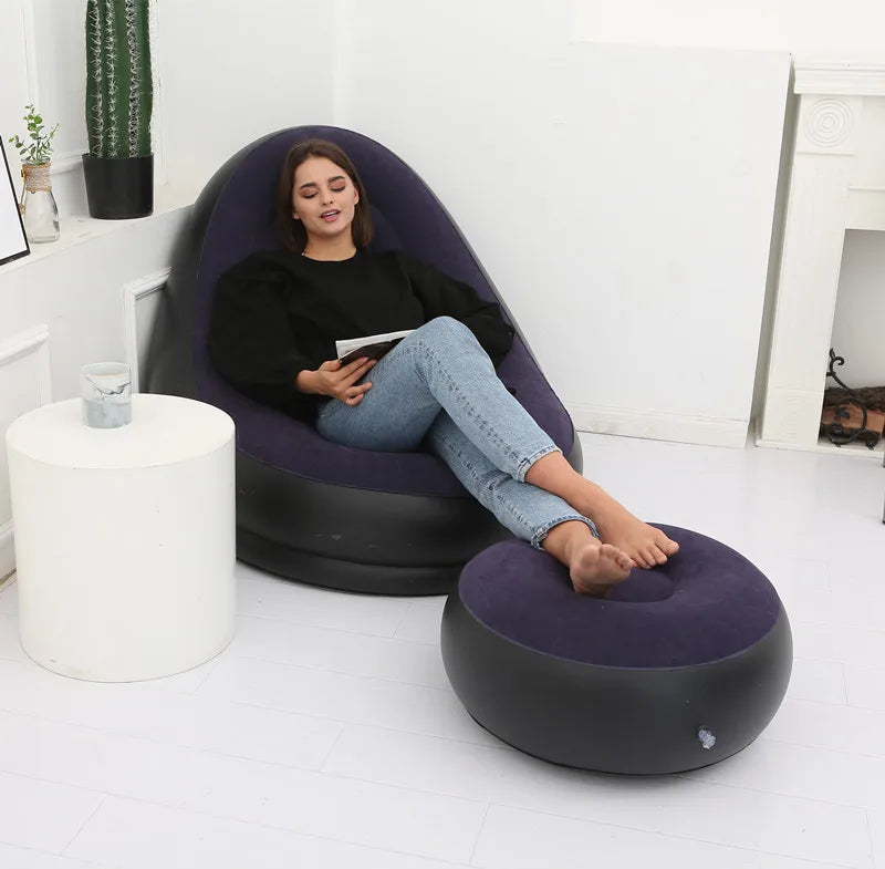 Premium Inflatable Sofa With Foot Stool - Portable & Comfort Lounger