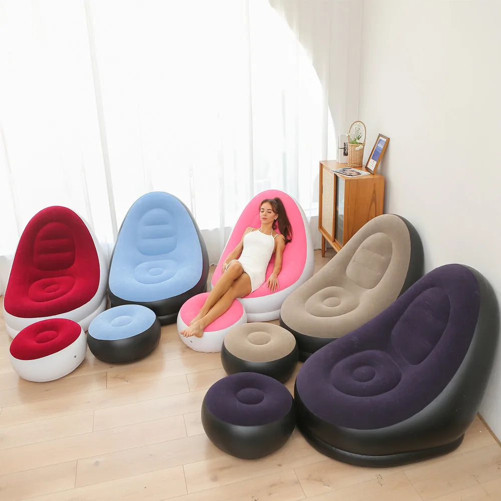 Premium Inflatable Sofa With Foot Stool - Portable & Comfort Lounger