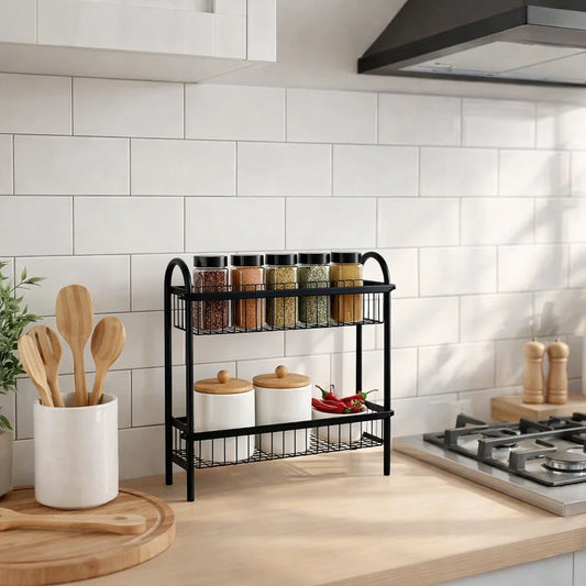 Premium Metal 2 Tier Wall Mounted Spice Rack Organizer